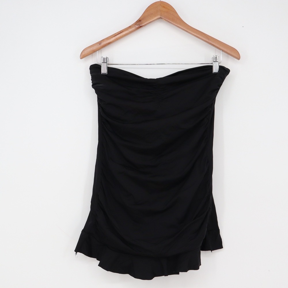 Allen B. Swim Dress Womens 14 Ruched Strapless Ruffle Black One Piece Excellent